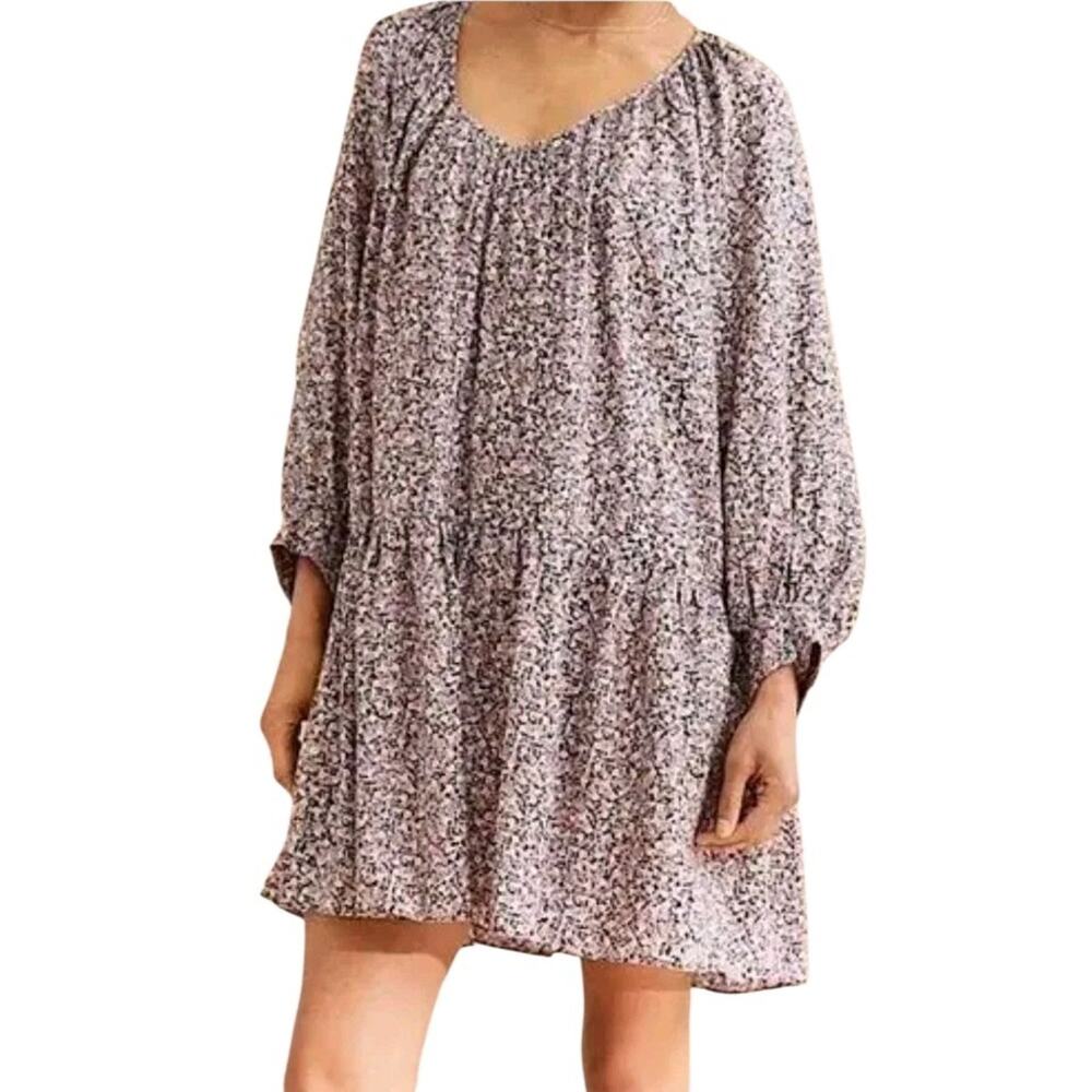 H&M Ditsy Floral Airy Mini Dress Size L Oversized Smock Prairie Folk Cottagecore